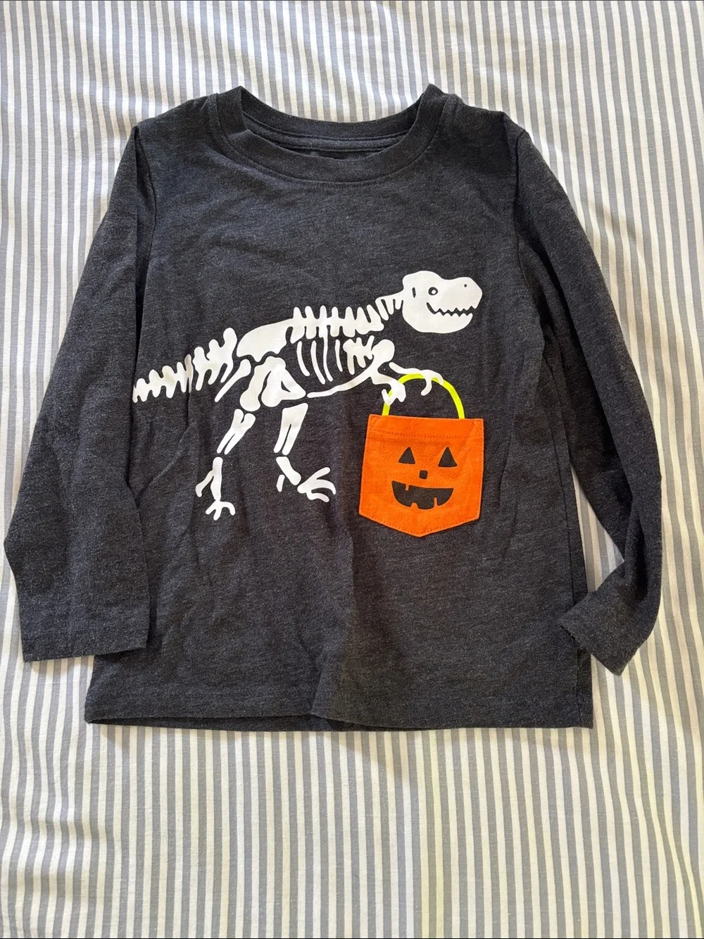 Kids Black Skeleton Halloween Set with Orange Pumpkin Pocket